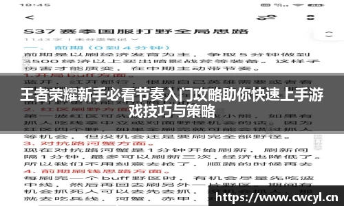王者荣耀新手必看节奏入门攻略助你快速上手游戏技巧与策略